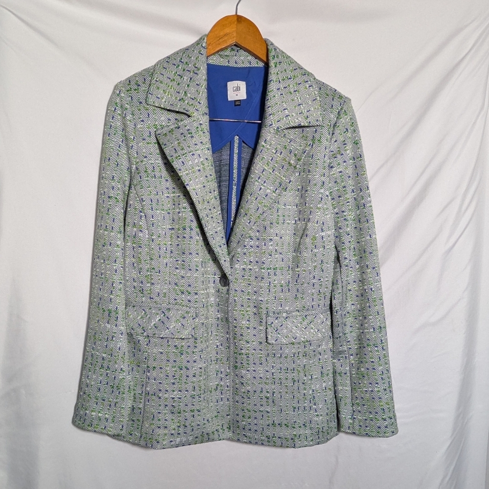 Women's Cabi Presentation Blazer, Green & Blue, Stretchy, Spring Summer, size M
